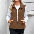 thumbnail image 1 of BLTIBY Women's Fleece Vest Fuzzy Lightweight Sleeveless Zip Up Lapel Jacket Open Front Cardigan Outwear with Pockets Brown L, 1 of 9