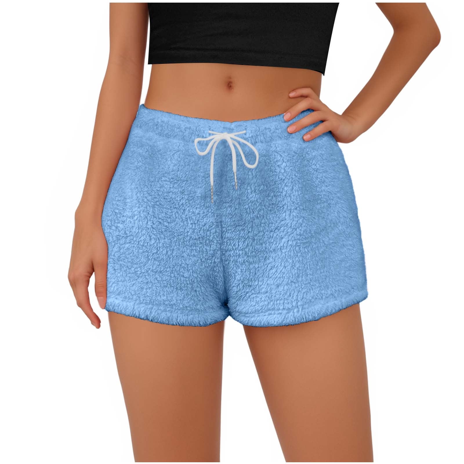 新品【eL】12G Fluffy Short Pants BLTIBY Women's Fuzzy Pajama Shorts Casual Fleece Lounge Short