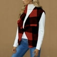 thumbnail image 1 of BLTIBY Women's Fuzzy Sherpa Fleece Cardigan Vest Winter Fall Casual Plaid Sleeveless Warm Open Front Lapel Waistcoat Red XXL, 1 of 7