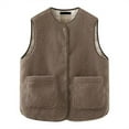 thumbnail image 1 of BLTIBY Women's Fuzzy Sherpa Fleece Vest Winter Fall Casual Reversible Plaid Sleeveless Warm Jacket Button Down Waistcoat with Pockets Coffee M, 1 of 7