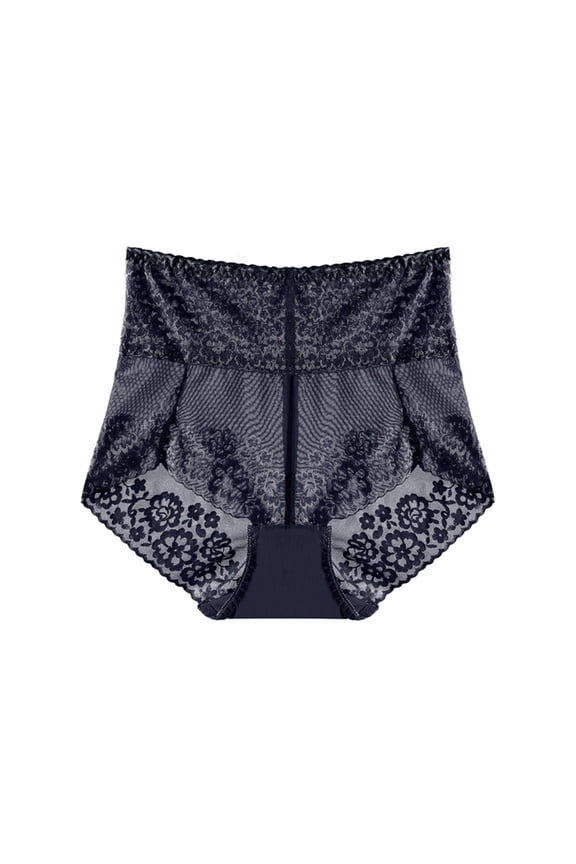 Women's High Waist Triangle Briefs Lace Open Sheer Transparent Mesh Breathable Fashion Comfortable Tummy Control Panties Dark Blue L