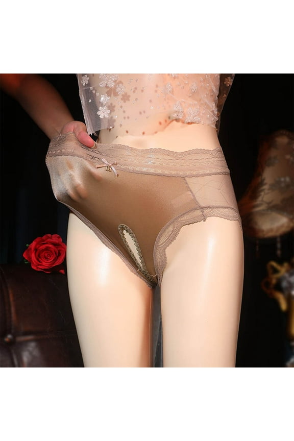 Women's High Waist Triangles Briefs Lace Open Sheer Transparent Mesh Breathable Fashion Comfortable Panties Coffee XL