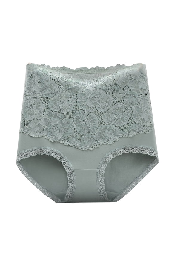 Women's High Waisted Triangle Briefs Printed Cotton Tummy Tightening Hip Lift Shaping Body Tightening Elastic Panties Green XXL