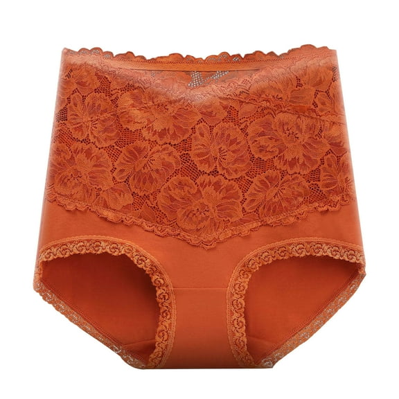 BLTIBY Women's High Waisted Triangle Briefs Printed Cotton Tummy Tightening Hip Lift Shaping Body Tightening Elastic Panties Orange L