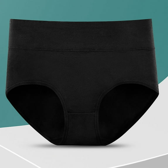 BLTIBY Women's High Waisted Triangle Briefs Solid Color Cotton Tummy Tightening Hip Lift Shaping Body Tightening Elastic Panties Plus Size Black L