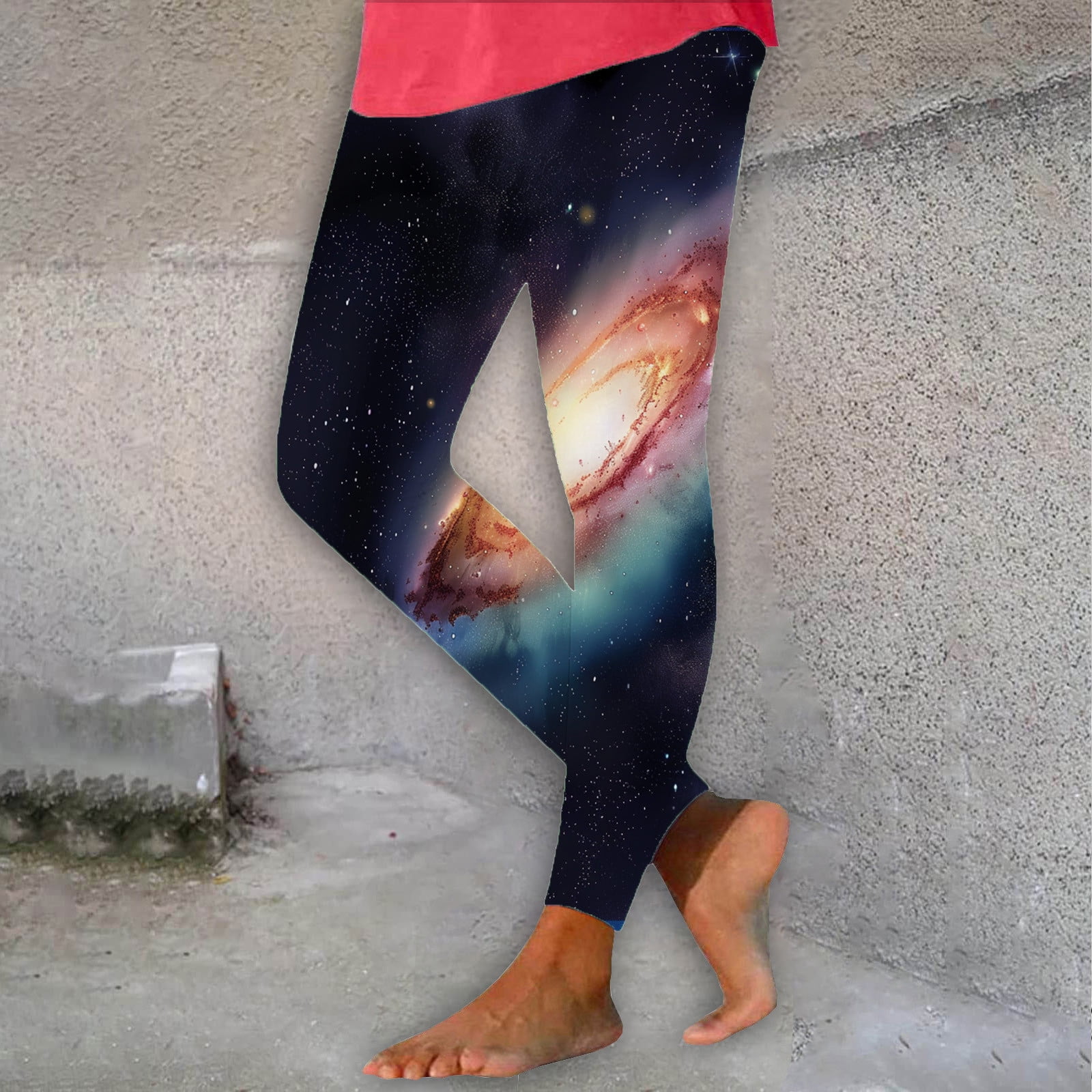 NDISTIN Women's High Waisted Yoga Pants - Full Length Tummy Control Leggings, Galaxy Print, Medium