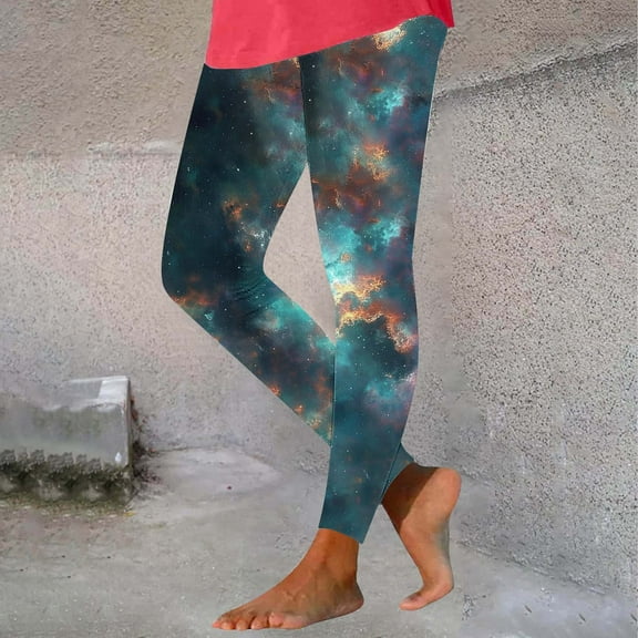 BLTIBY Women's High Waisted Yoga Pants Spring Fall Athletic Sports Running Leggings Tummy Control Star Space Printed Trousers Casual Fashion 2025 Multicolor 5 M
