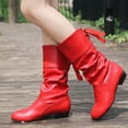 thumbnail image 1 of BLTIBY Women's Knee-High Boots Pointed Toe Mid Block Heel Pleated Boot Slip-On Slouchy Riding Booties Back Lace Up Red 40, 1 of 9