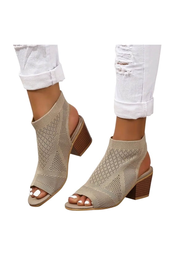Women's Knit Peep Toe Heeled Sandals Fashion Hollow Pointed Toe Elastic Slingback Slip On High Heels Summer Casual Work Office Wedding Dressy Khaki 43