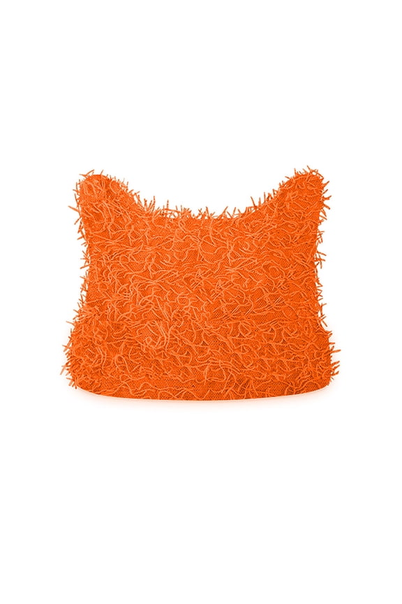 Women's Knitted Beanie Hat Cute Cat Ears Trendy Casual Cap Vintage Crochet Winter Thick Slouchy Warm Hats Orange Free Size