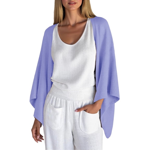 BLTIBY Women's Linen Cardigan Fall 3/4 Sleeve Open Front Lightweight Kimono Shrugs Casual Loose Cover Ups Beach Vacation Outwear Sky Blue XXL