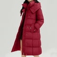 thumbnail image 1 of BLTIBY Women's Long Puffer Jacket Hooded Winter Zip Up Casual Thickened Down Solid Color Coat Trendy Warm Outerwear with Pockets over the Knee Red XXL, 1 of 9