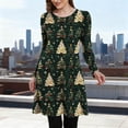 thumbnail image 1 of BLTIBY Women's Long Sleeve Plaid Dress Fashion Casual Swing Round Neck Christmas Mini Dresses with Pockets Green M, 1 of 6