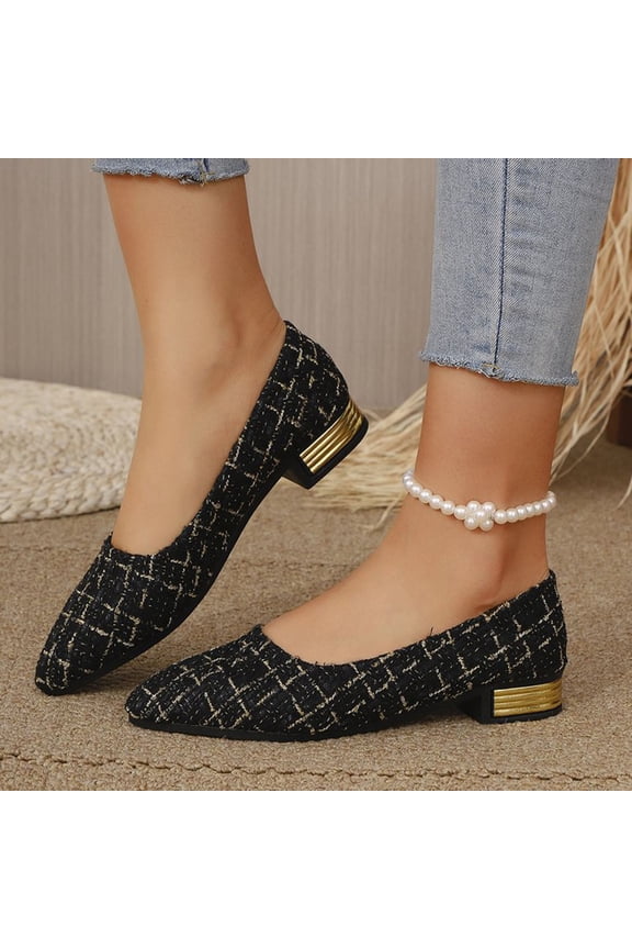 Women's Mary Jane Shoes Low Block Heel Pointed Toe Slip On Office Work Pumps Comfort Fashion Loafers Ladies Elegant Ballet Dance Dressy Wedding Casual Shoes Black 39