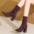 thumbnail image 1 of BLTIBY Women's Mid Calf Boots Pointed Toe Chunk Thick Heel Flock Booties Fashion Warm Winter Dressy Shoes Brown 36, 1 of 8