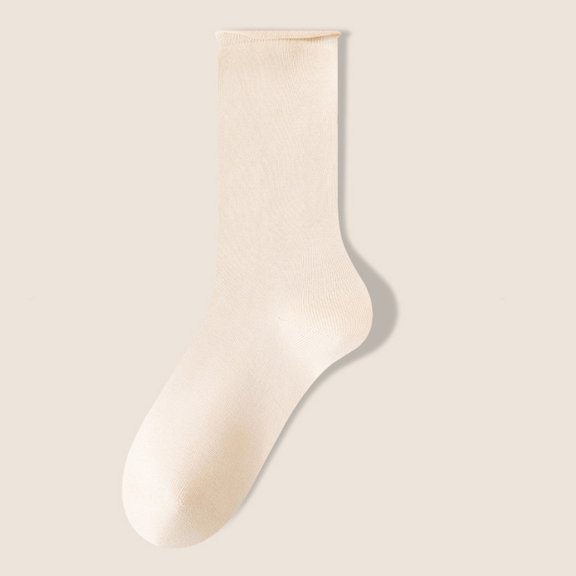 BLTIBY Women's Mid Calf Roll Top Socks Slouch Cotton Socks for Autumn Winter Solid Color Comfortable Stocking Rose Gold Free Size