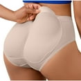 thumbnail image 1 of BLTIBY Women's Mid-Low Waisted Triangle Briefs Solid Color Fake Hip Lift Removable Hip Pads Body Shaping Elastic Panties Khaki M, 1 of 7
