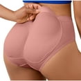 thumbnail image 1 of BLTIBY Women's Mid-Low Waisted Triangle Briefs Solid Color Fake Hip Lift Removable Hip Pads Body Shaping Elastic Panties Pink S, 1 of 7