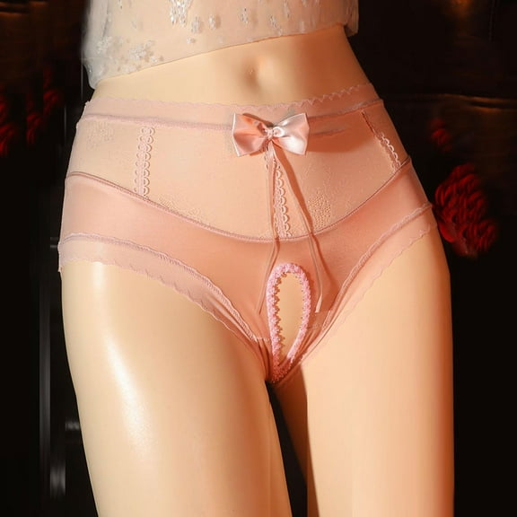 BLTIBY Women's Mid Waist Triangles Briefs Lace Open Sheer Transparent Mesh Fashion Breathable Comfortable Panties Pink L