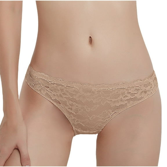 BLTIBY Women's Mid Waisted Erotic Brief Printed Lace Hollow Out Panties Ladies Stretch Breathable Underpants Khaki S