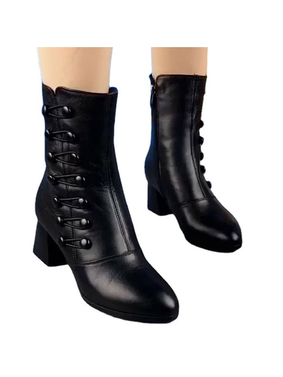 Women's Midheel Mid Calf Boots Shoes Pointed Toe with Side Zipper Solid Colour Fall Booties Fashion Shoes Black 36