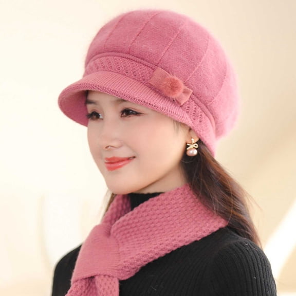 BLTIBY Women's Newsboy Hat Winter Warm Fashion Knitted Hats Vintage Elegant Bow Trim Cap Gift for Wife/Girlfriend Pink Free Size