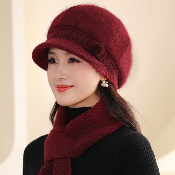 BLTIBY Women's Newsboy Hat Winter Warm Fashion Knitted Hats Vintage Elegant Bow Trim Cap Gift for Wife/Girlfriend Wine Free Size