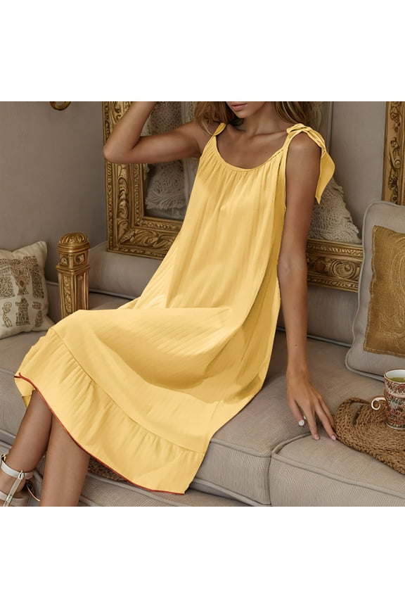 Women's Nightgown V Neck Solid Colour Sleeveless Sleepshirt Summer Cute Dress Fashion Comfy Loungewear Homewear 2025 Yellow L