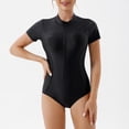 thumbnail image 1 of BLTIBY Women's One Piece Swimsuit Solid Color Short Sleeve Surfing Bathing Suit with Triangle Panties UPF 50 Front Zip Surf Wetsuit Black XL, 1 of 8