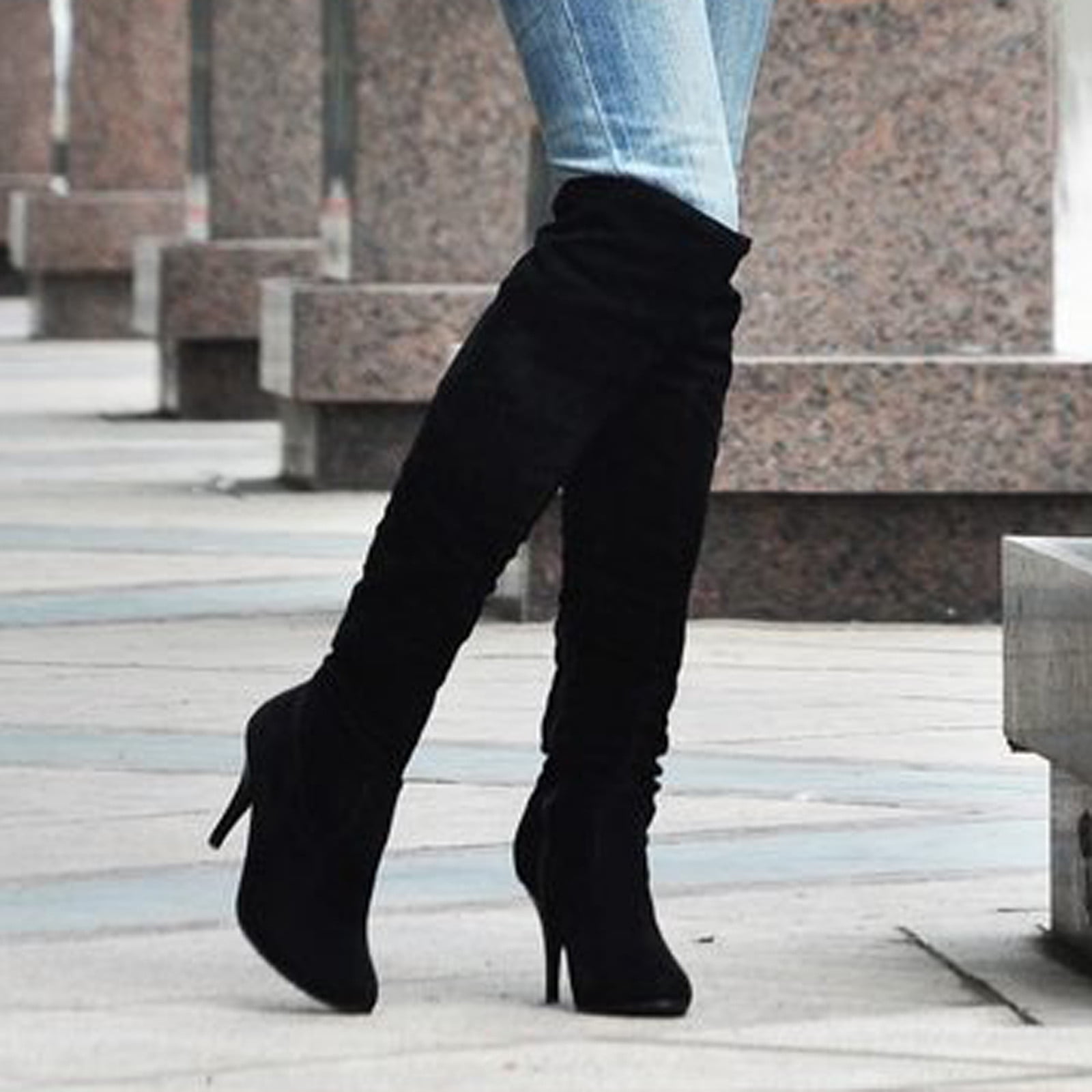 BLTIBY Women's Over the Knee Boots Stretch Thigh High Pointed Toe High ...