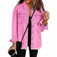 thumbnail image 1 of BLTIBY Women's Oversized Denim Jacket Fall Jean Jackets Button Up Frayed Hem Shacket Retro Western Boyfriend Lightweight Coat with Pockets Hot Pink M, 1 of 6