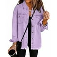 thumbnail image 1 of BLTIBY Women's Oversized Denim Jacket Fall Jean Jackets Button Up Frayed Hem Shacket Retro Western Boyfriend Lightweight Coat with Pockets Purple XL, 1 of 6