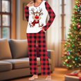 thumbnail image 1 of BLTIBY Women's Pajama Sets Christmas Printed Loose Cozy Xmas Pajamas 2 PC Long Sleeve Pleated Round Neck Tops Sleep Pants Sleepwear Set with Pockets Red L, 1 of 6