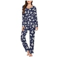 thumbnail image 1 of BLTIBY Women's Pajama Sets Printed Loose Cozy Pajamas 2 PC Long Sleeve V Neck Tops Sleep Pants Lounge Pjs Set Navy S, 1 of 5