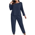 thumbnail image 1 of BLTIBY Women's Pajama Sets Solid Color Loose Cozy Plus Size Pajamas 2 PC Long Sleeve Round Neck Top Sleep Pants Sleepwear Set Navy 4XL, 1 of 4