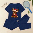 thumbnail image 1 of BLTIBY Women's Pajamas Set 3 PCS Cute Christmas Short Sleeves Loose Comfy Crop Tops Pj's Pants Outfits and Shorts Loungewear Navy M, 1 of 9