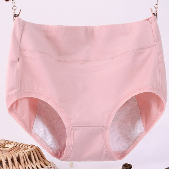 BLTIBY Women's Period Briefs Solid Color High Waisted Plus Size Menstrual Leakproof Panties Bottom for Teen Girl Pink XXL
