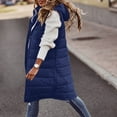 thumbnail image 1 of BLTIBY Women's Puffer Vest Jacket Hoodies Fall Winter Solid Colour Sleeveless Full-Zip Quilted Long Coat Comfy Warm Outwear with Pocket Navy M, 1 of 7