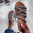 thumbnail image 1 of BLTIBY Women's Rhinestone Flat Sandals Open Toe Gladiator Casual Shoes Ankle Strap Summer Fisherman Sandal Beach Slippers Silver 8.5, 1 of 5