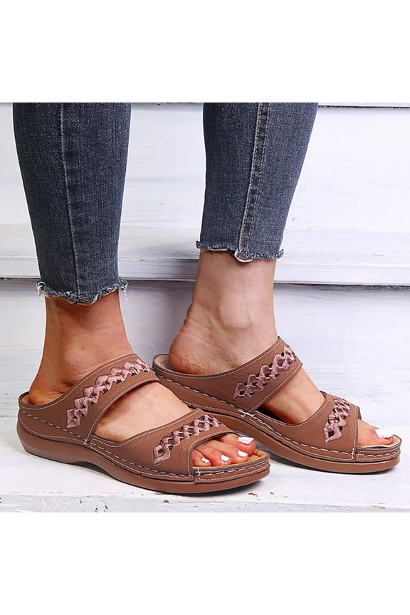 Women's Sandals Slippers Open Toe Hollow Out Wedge Sandal Casual Summer Slip-On Platform Sandals for Women Brown 43