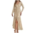 thumbnail image 1 of BLTIBY Women's Sequin Maxi Formal Dresses Long Sleeve Cocktail Wedding Guest Wrap Dress Elegant V Neck Party Gowns with Slit Beige M, 1 of 4