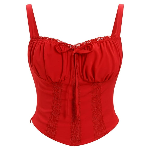 BLTIBY Women's Shapewear Tank Top Shaping Camisole V Neck Lace Tops Tummy Control Vest Slimming Sleeveless Shaper Red M