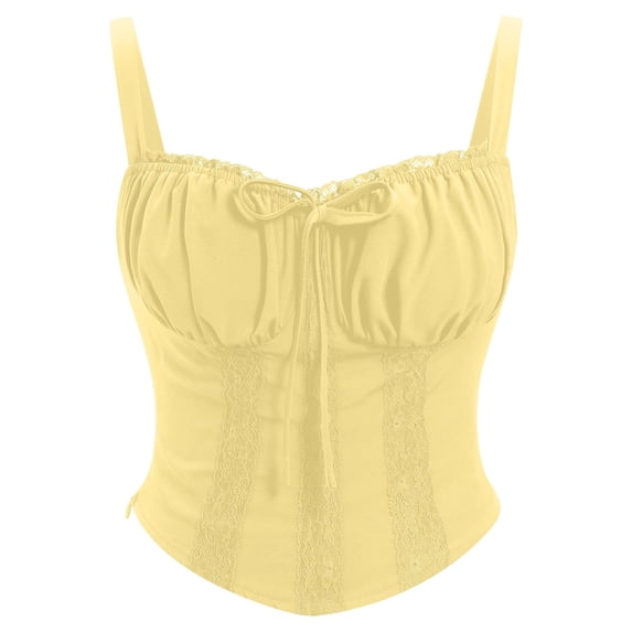 BLTIBY Women's Shapewear Tank Top Shaping Camisole V Neck Lace Tops Tummy Control Vest Slimming Sleeveless Shaper Yellow L