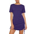 thumbnail image 1 of BLTIBY Women's Short Sleeve Mini Dress Drawstring Side Ruched Bodycon Round Neck Solid Color Tight Nightclub Party Casual Dress Purple L, 1 of 7