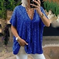 thumbnail image 1 of BLTIBY Women's Short Sleeve Sequin Tops Dressy Sparkle Glitter V Neck Plus Size Pullover Blouse Cocktail Party Shirts Y2k Clubwear Blue XXL, 1 of 6