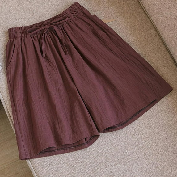 BLTIBY Women's Shorts Summer Solid Color Loose Elastic Waist Drawstring Short Pants for Yoga Casual Walking Exercise Shorts with Pockets Coffee XL