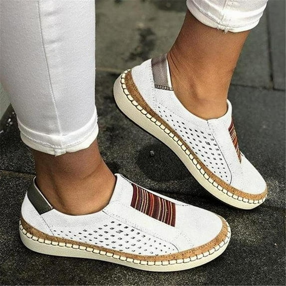BLTIBY Women's Slip Ons Sneakers Comfortable Flats Breathable Padded Insole Slip on Sneakers Fashion Casual Shoes White 43
