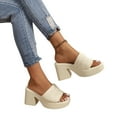 thumbnail image 1 of BLTIBY Women's Slippers High Heels Thick Heel Sandals Fashion Square Open Toe Block Slip-On Y2K Summer Comfortable Party Dress Shoes Beige 38, 1 of 5