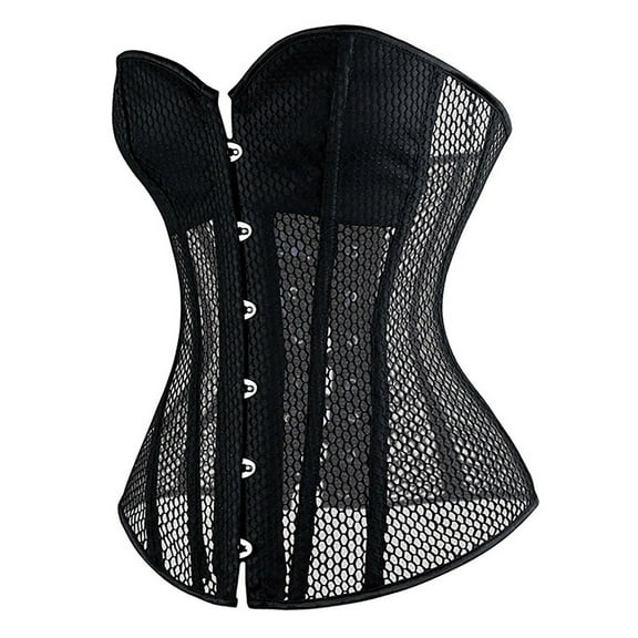 BLTIBY Women's Steampunk Gothic Push Up Corset Button Shapewear Mesh Lingerie Bodyshaper Sleeveless Bustiers Black L