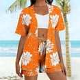 thumbnail image 1 of BLTIBY Women's Summer 2 Piece Sets Printed Short Sleeve Cardigan Open Front Shirts Matching Drawstring Shorts Beach Outfits with Pockets Orange M, 1 of 5